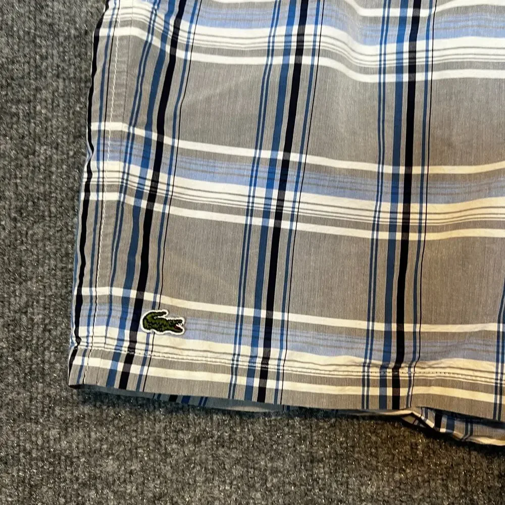 Lacoste Swim Trunks Mens XL Gray Blue Plaid Board Shorts‎ Croc Beach Surf
